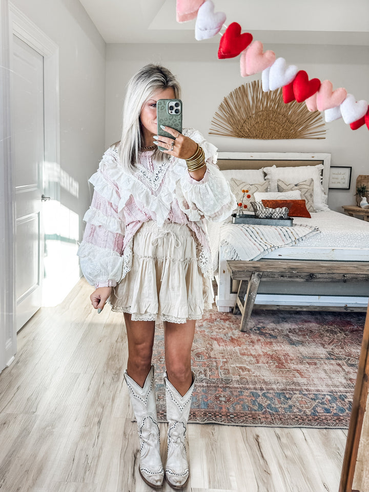 Statement Stitch Lace Top - Pink