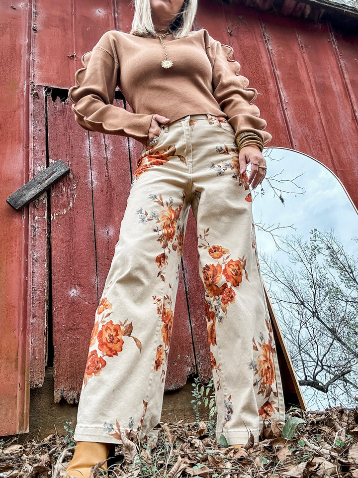 Faded Florals Denim - Cream