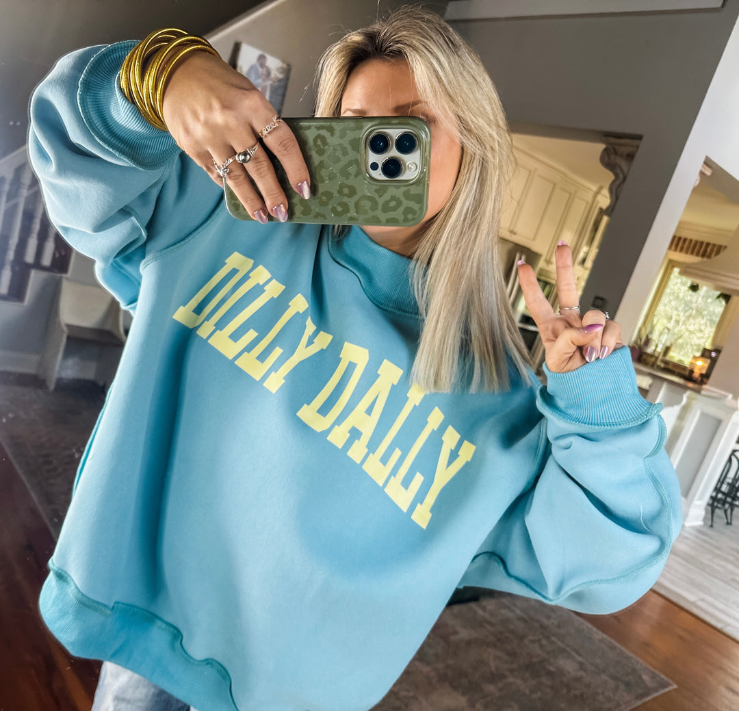 Dilly Dally Mock Neck Sweatshirt - Blue