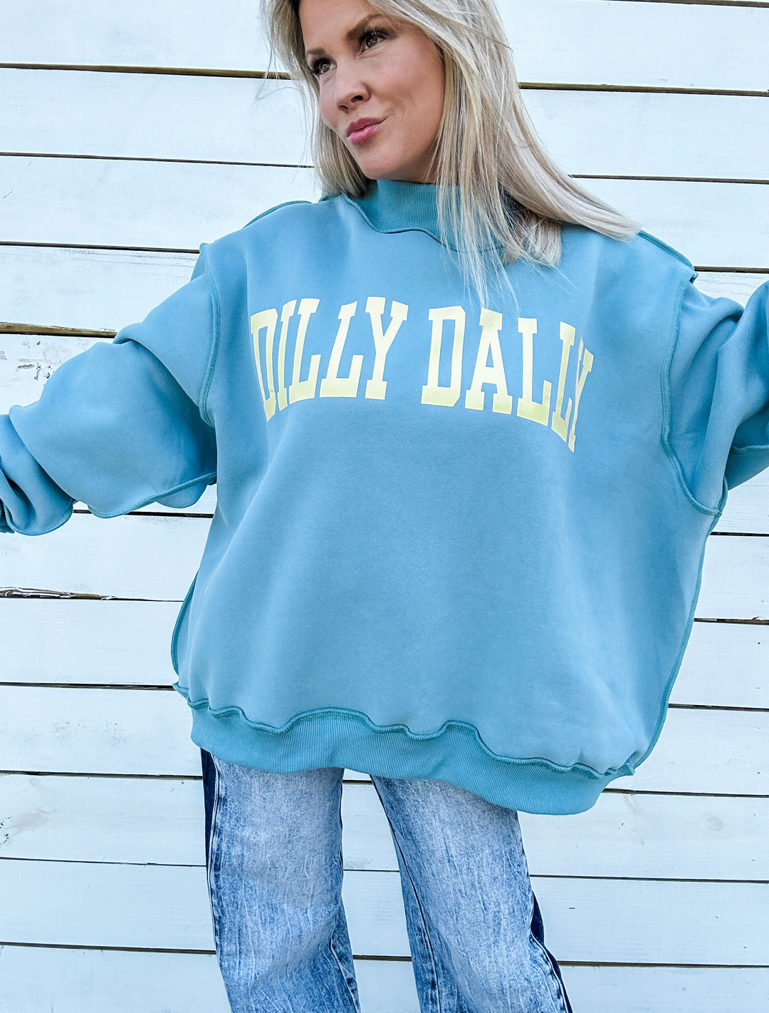 Dilly Dally Mock Neck Sweatshirt - Blue