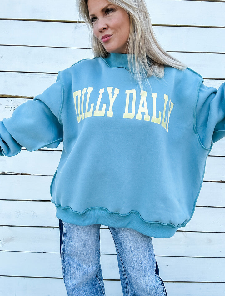 Dilly Dally Mock Neck Sweatshirt - Blue