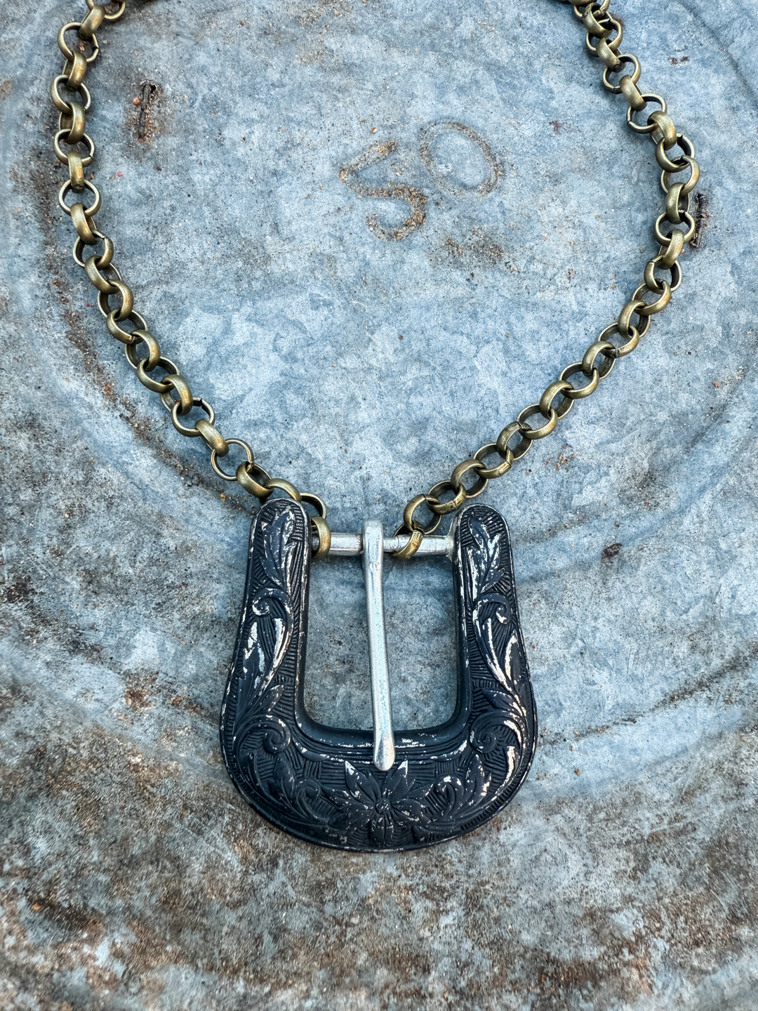 Antique Belt Buckle Necklace - Black