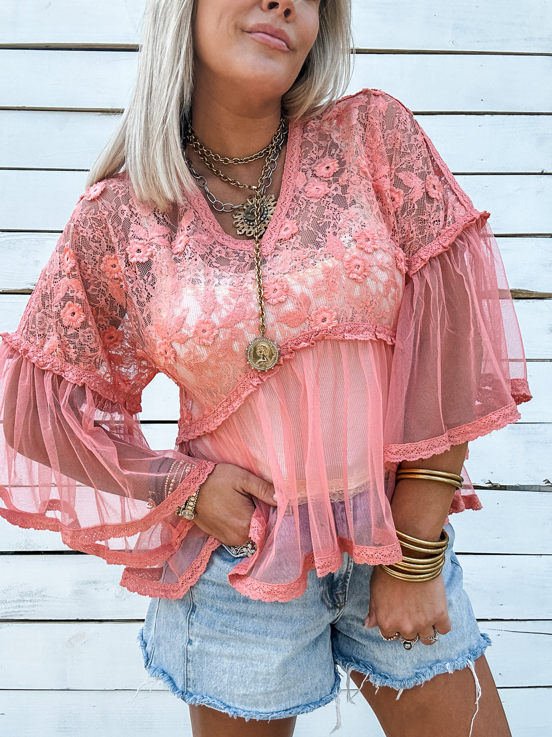 Soft Romance Lace Top - Apricot