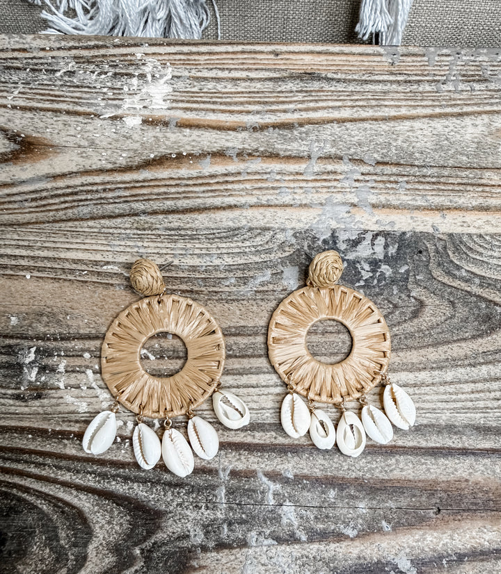 Raffia Wrapped Earrings with Shells