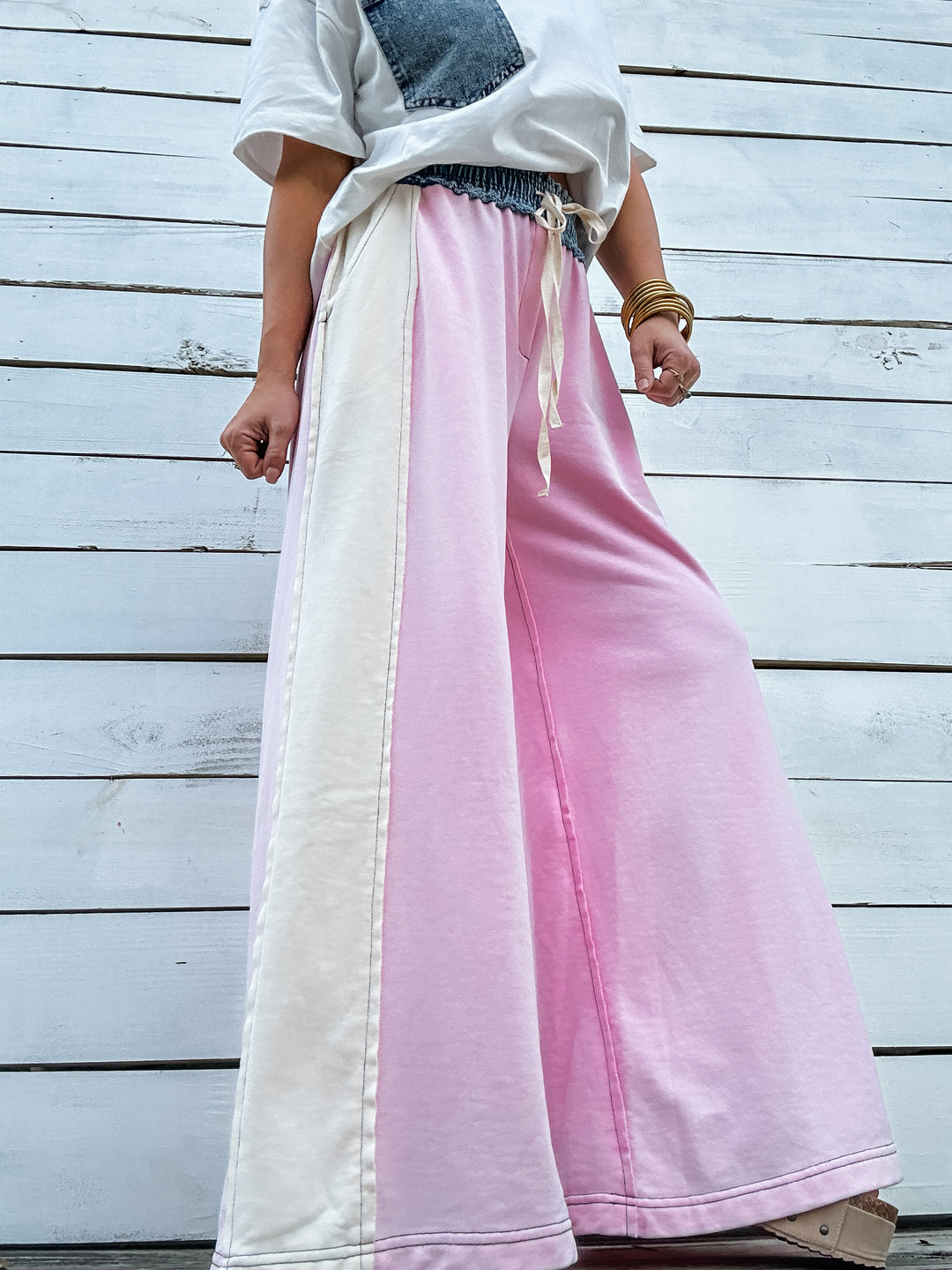 Soft Edge Powder Pink Wide Leg Pants