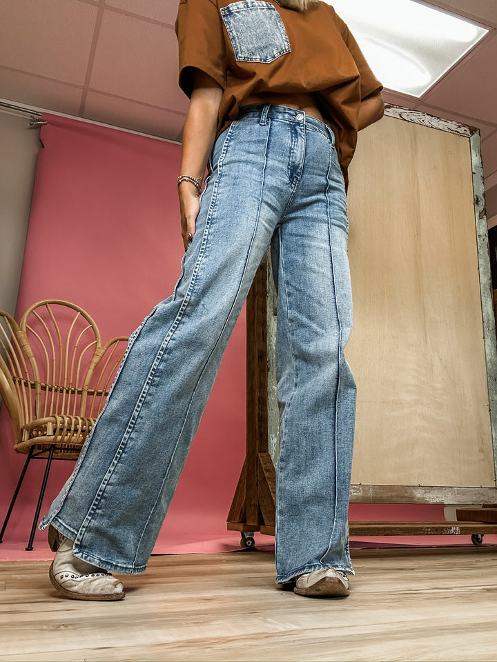 Sutton Medium Light Wash Wide Leg Jeans