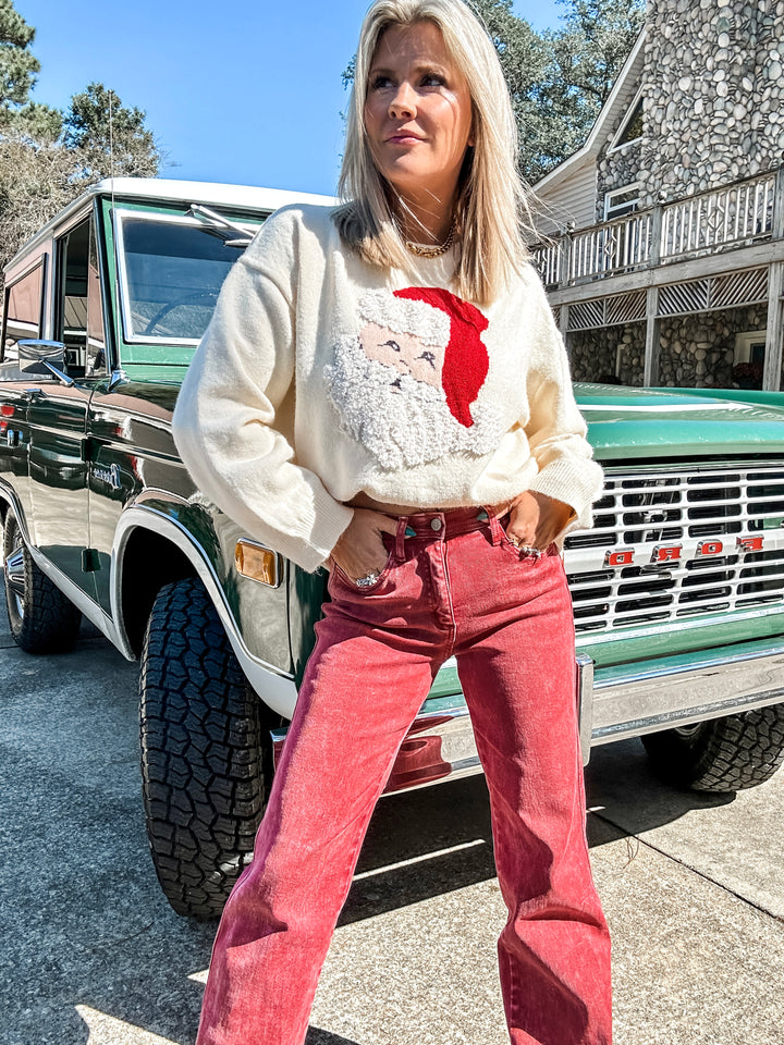 Festive Feels Washed Red Straight Denim