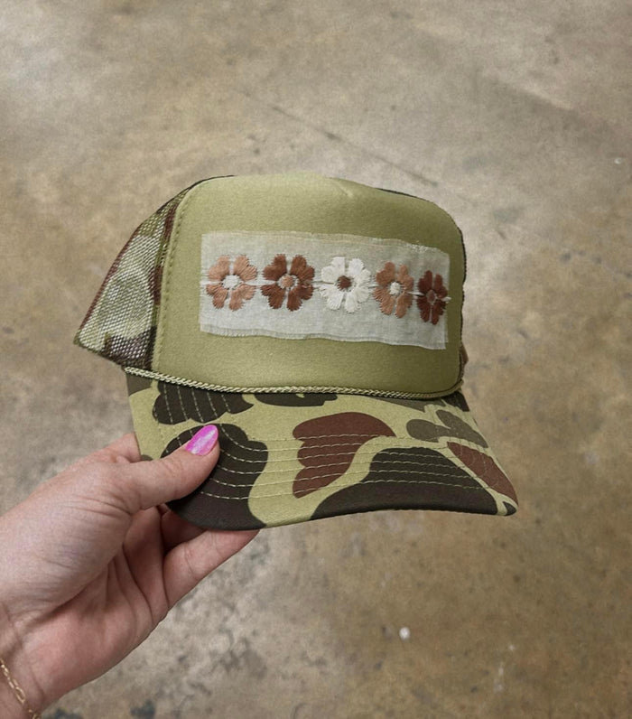 Camo Trucker with Floral Vintage Fabric