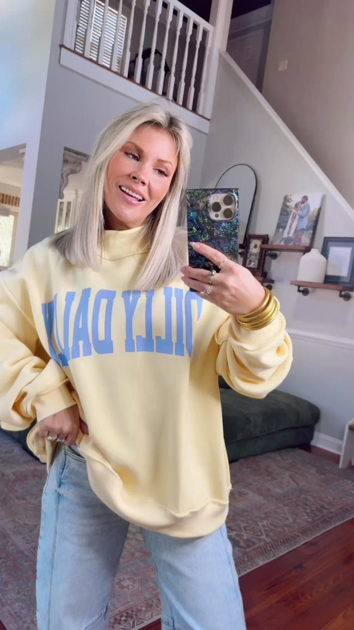 Dilly Dally Mock Neck Sweatshirt - Butter Yellow