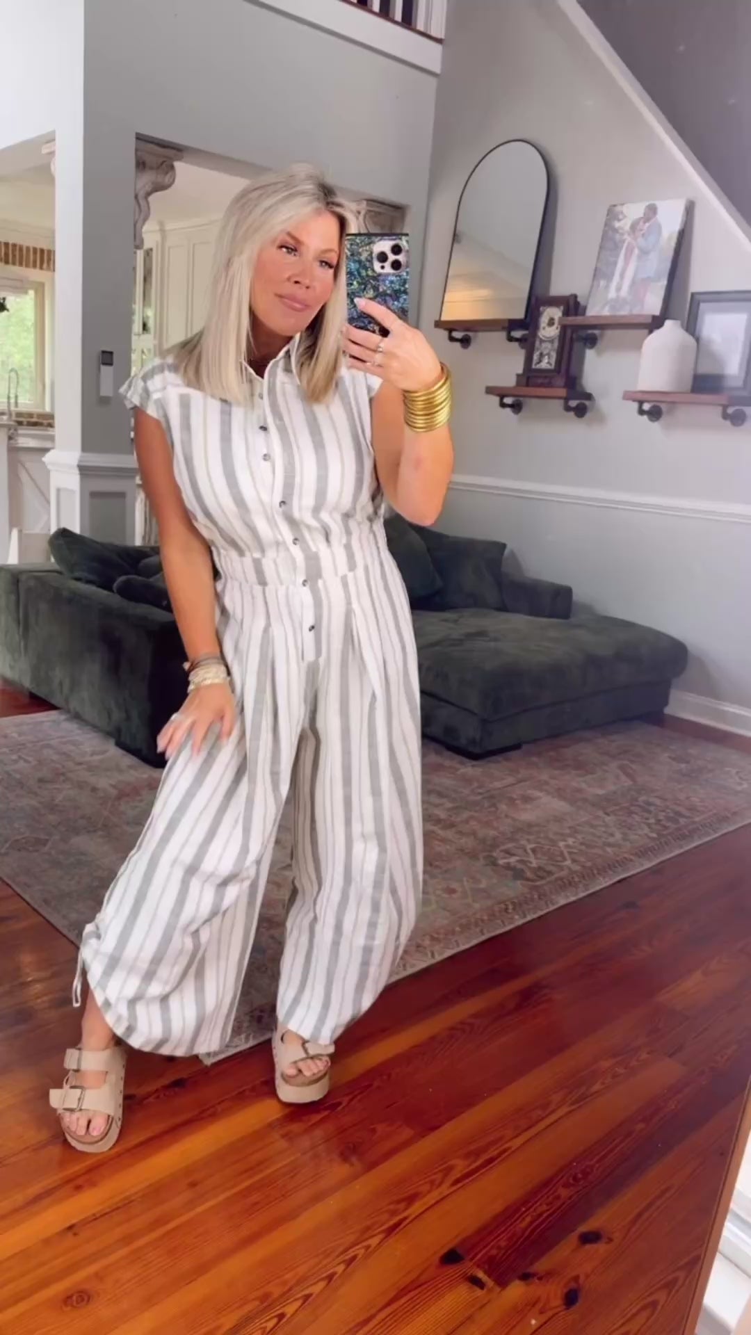 Easy Win Olive Stripe Jumpsuit